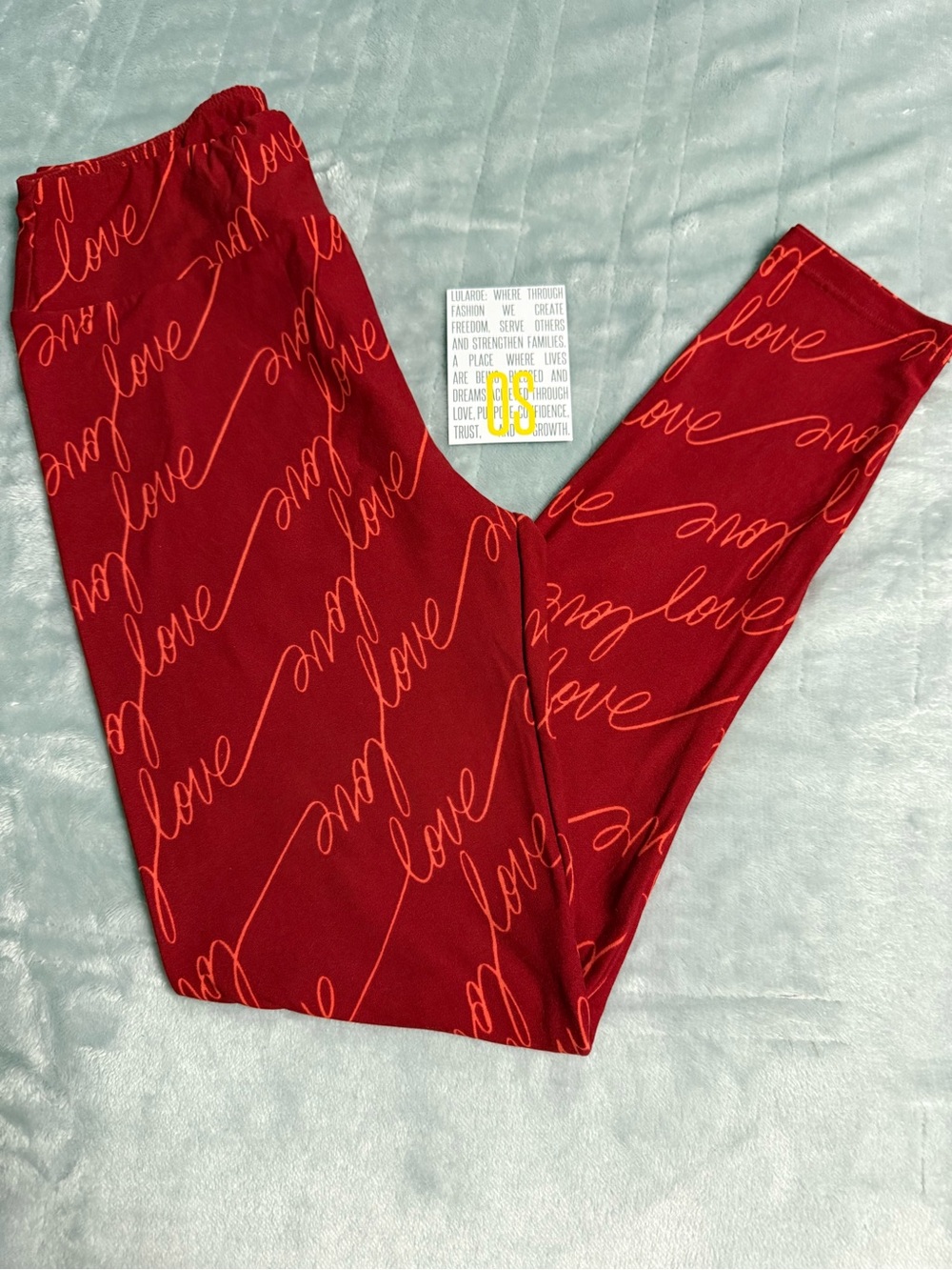 New OS Lularoe red Love script leggings! Valentines Day
